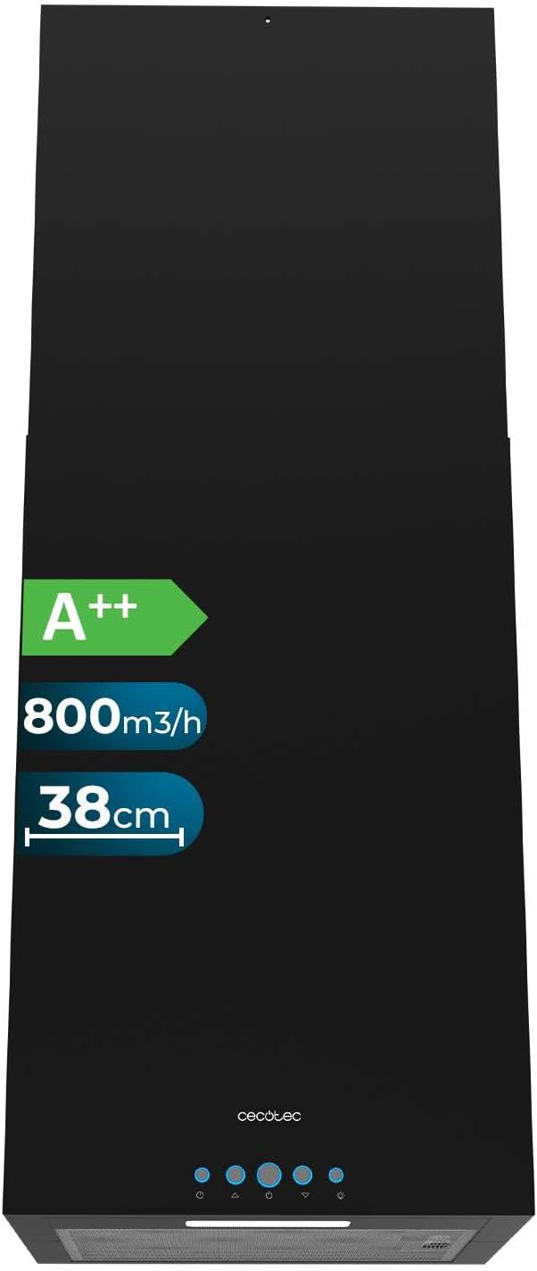 Cecotec Hotte Aspirante 38cm îlot Carré Bolero Flux Ict 388000 Black A++. Finition Noire, Aspiration 800M3/H, Moteur 210W, Commande Electronique, Lumière, Filtre à Charbon