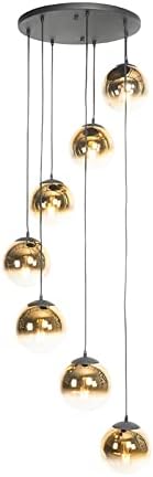Qazqa pallon - Grande suspension - 7 lumière - diamètre 65 cm - Noir et Or - Art Deco - éclairage intérieur - Salon I Chambre I Cuisine I Salle à manger