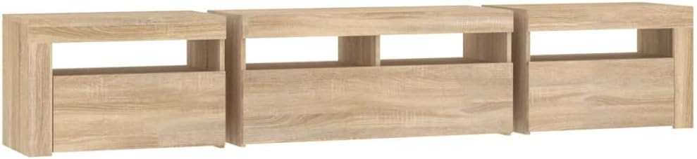 Mandloder Meuble TV avec lumières LED, chêne Sonoma, 220 cm de large, meuble multimédia pour salon, centre de divertissement avec espace de rangement