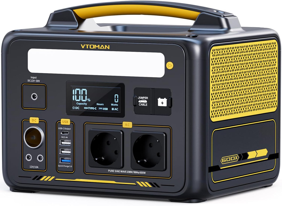 VTOMAN Jump 600X Station électrique Portable 600W - 299Wh Generateur Electrique Portable LiFePO4 Batterie Générateur, Dual PD 60W Typ-C Sortie, Capacité Extensible à 939Wh pour Camping Extérieur