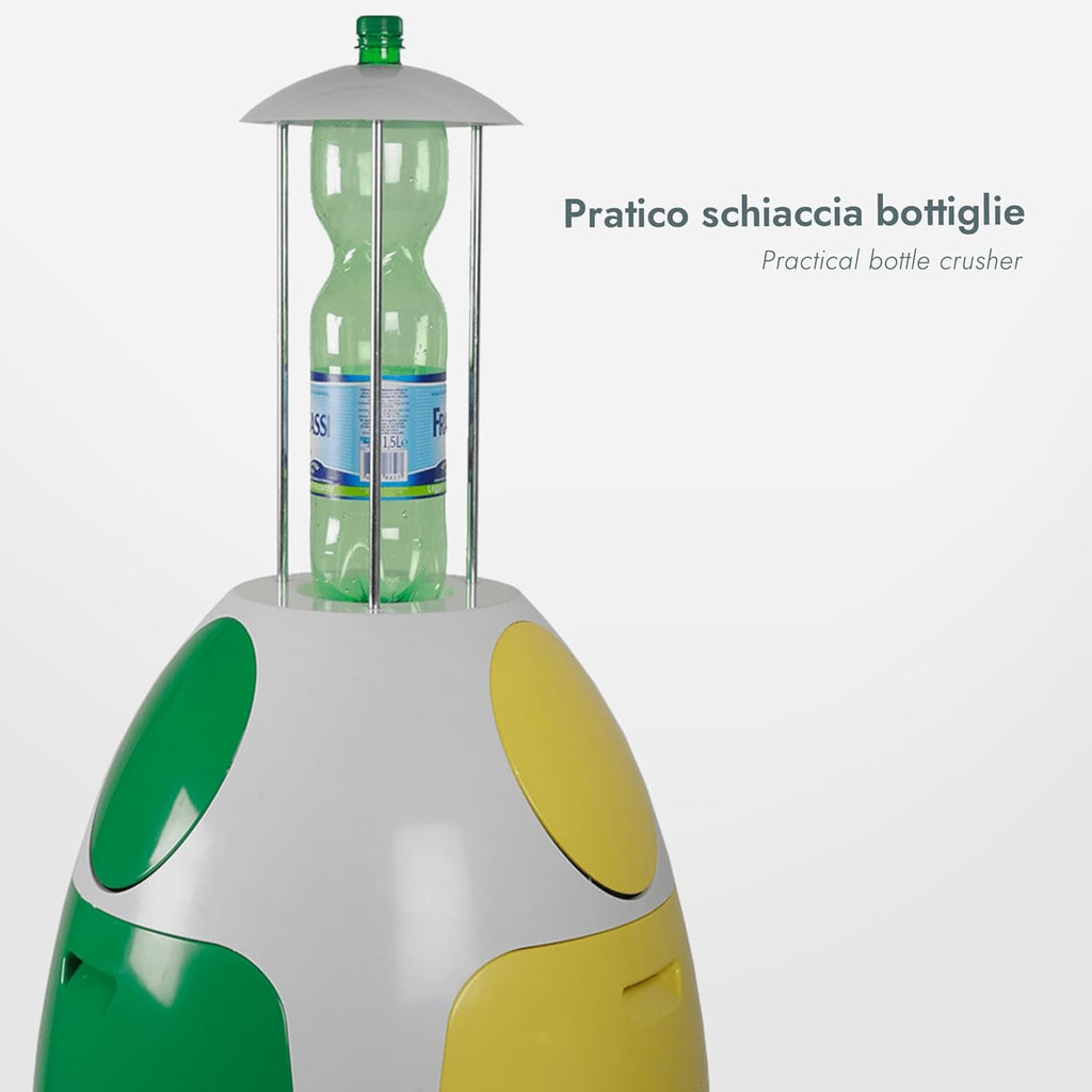 SoldiDesign Ovetto Poubelle de Recyclage 54L (3 x 18L), Système de tri sélectif, tri des déchets, 3 Compartiments, Poubelle Cuisine Blanc Amical Taille Unique