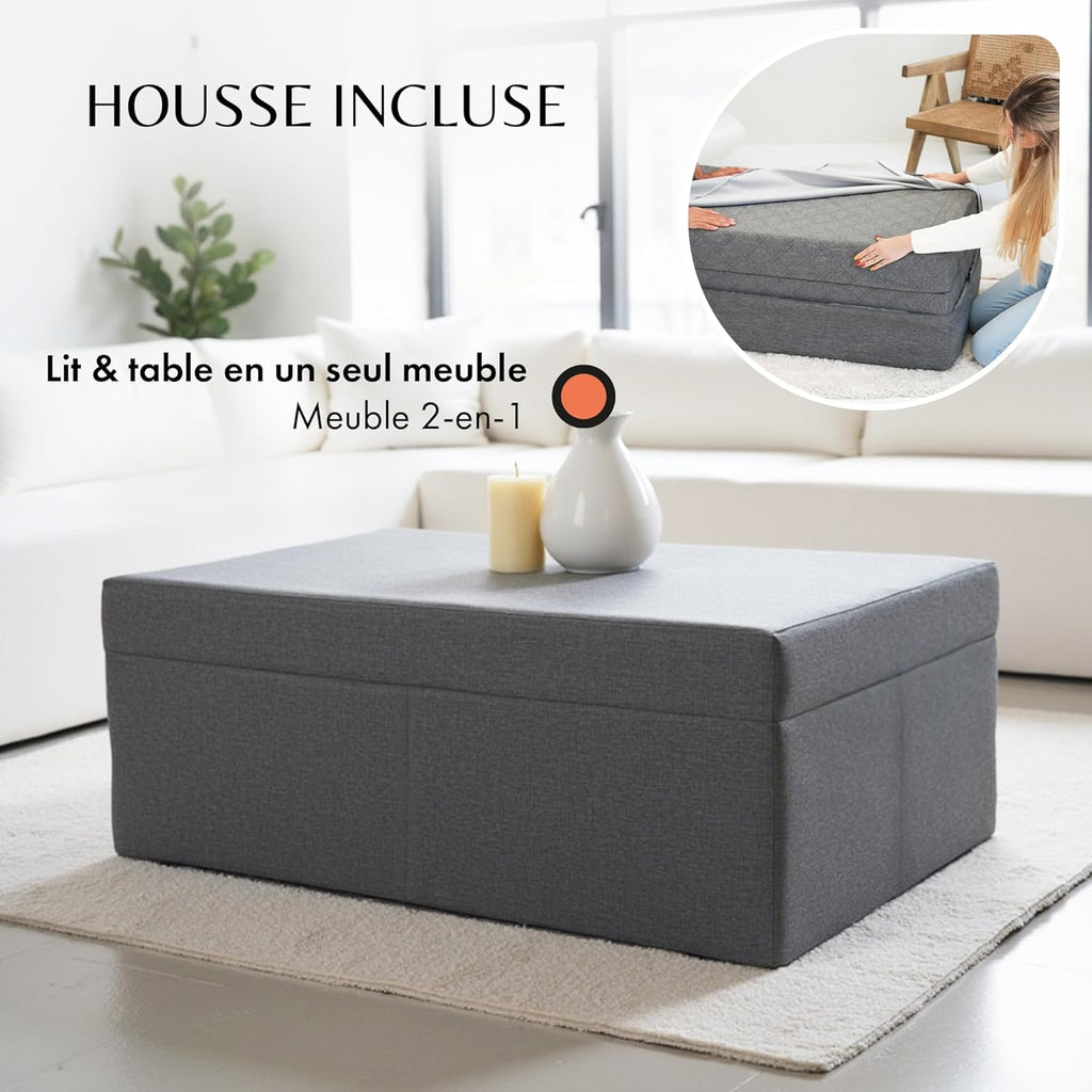 DYNMC you Matelas Pliable 2 Personnes en Mousse – 14 cm d’épaisseur – Idéal Camping, Maison, lit d’appoint ou Voyage (Gris/Blanc, Matelas Simple (75 cm) + Housse)