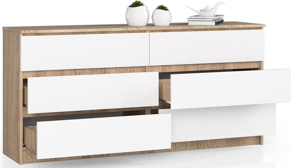 AKORD Commode K-160 avec 6 Tiroirs | Commode Classique pour La Chambre, Salon | Meuble de Rangement | L160 x H77 x P40 cm, Poids 70 kg