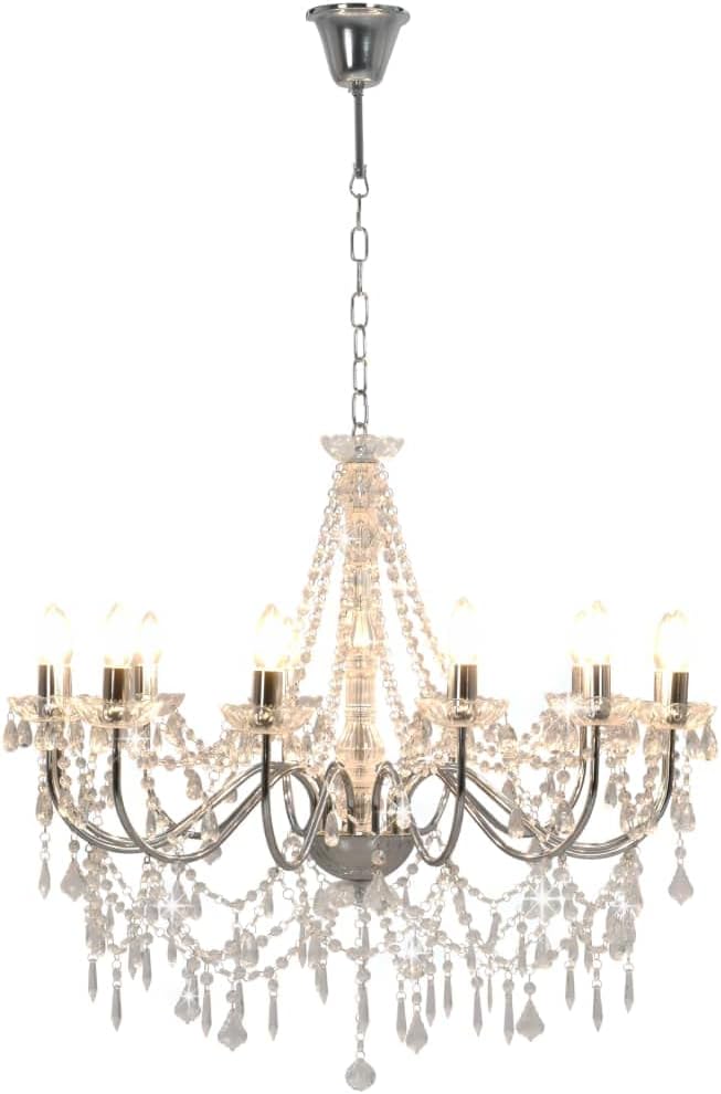 vidaXL Lustre avec Perles Lampe Suspendue Lustre Luminaire Eclairage Intérieur Salon Salle de Séjour Chambre à Coucher Maison Argenté