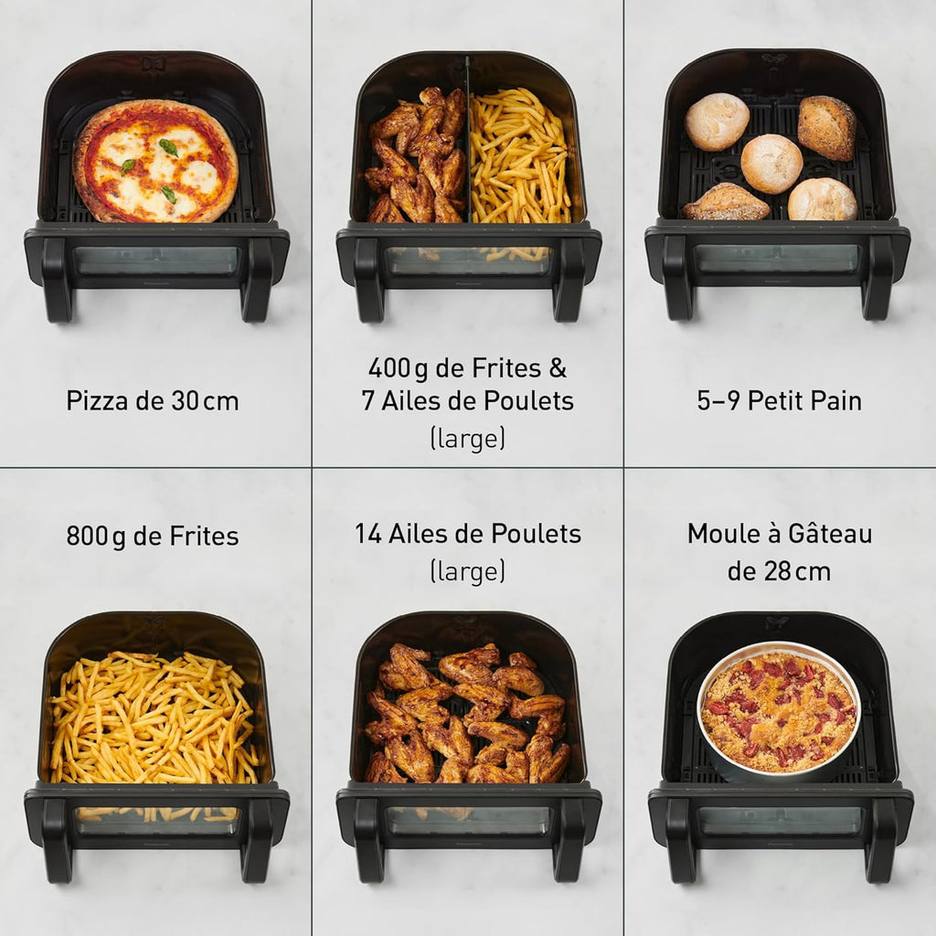 Panasonic NF-BC1000 Friteuse à Air Flexible avec Fenêtre, XL Panier Flexible, Séparateur Amovible, 9,6L, 30°-230C, Vapeur Douce, 8 Préréglages, Nettoyage Facile, Noir
