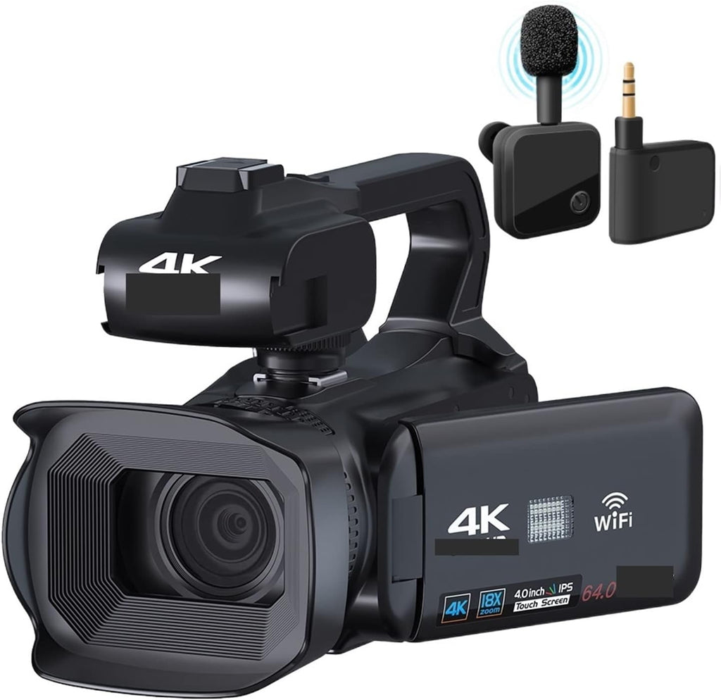 Camescope Numerique, Caméra vidéo 4K diffusion en direct caméscope professionnel 64MP photographie appareil photo numérique rotation écran tactile enregistreur Vlog(32G SD Card,With Microphone)