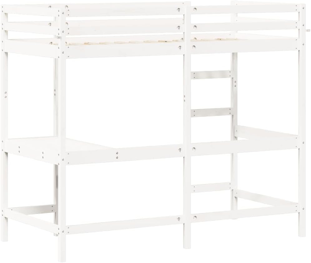 vidaXL Lit Superposé avec Bureau, Lit Mezzanine avec Sommier à Lattes pour Enfant, Meuble de Chambre, Moderne, Blanc 90x200 cm Bois de Pin Massif
