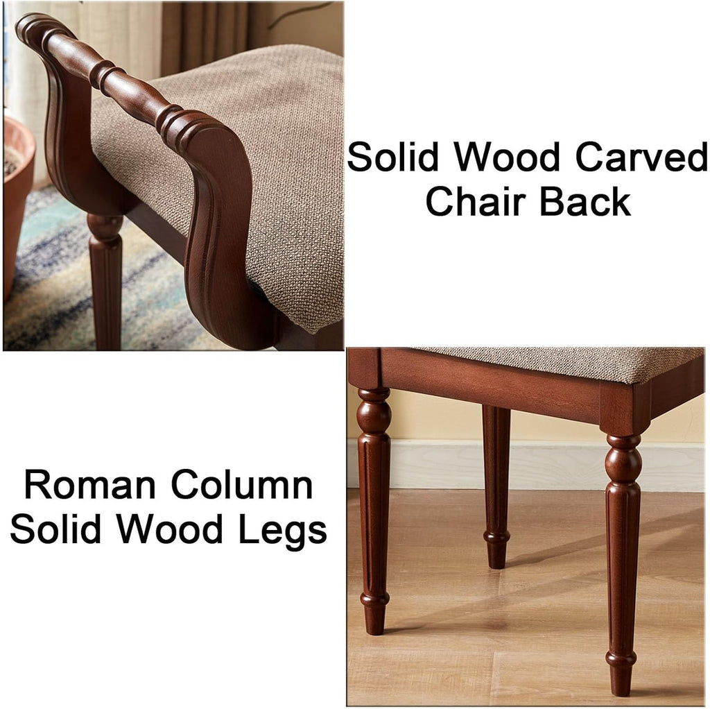Tabouret de coiffeuse rétro avec siège rembourré confortable et pieds en bois massif pour femme, capacité de 108,9 kg, chaise de maquillage élégante (pieds blancs sans dossier)