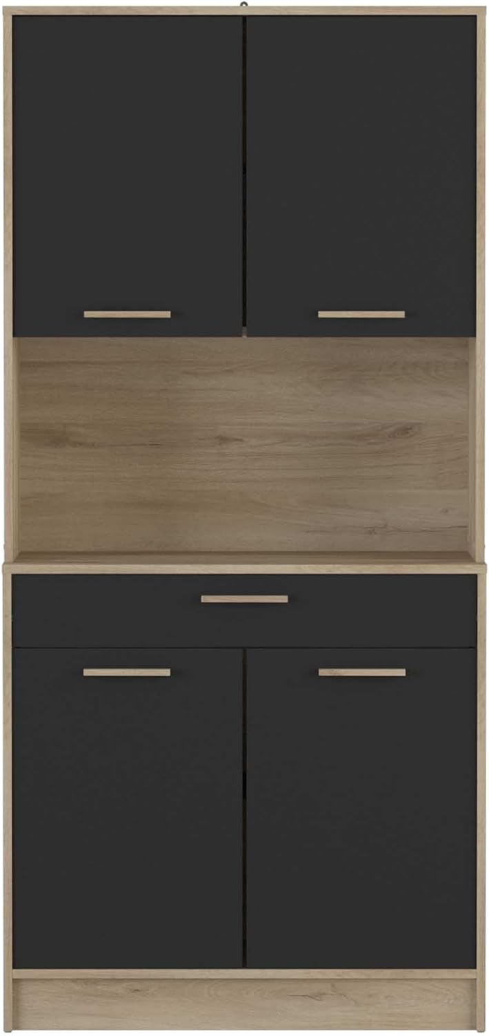 Buffet Industriel 4 Portes 1 Tiroir 1 Grande Niche Résistant à l'eau et Idéal Micro-Onde - Coloris Bois Clair et Noir - 83,3x40x176,1 cm