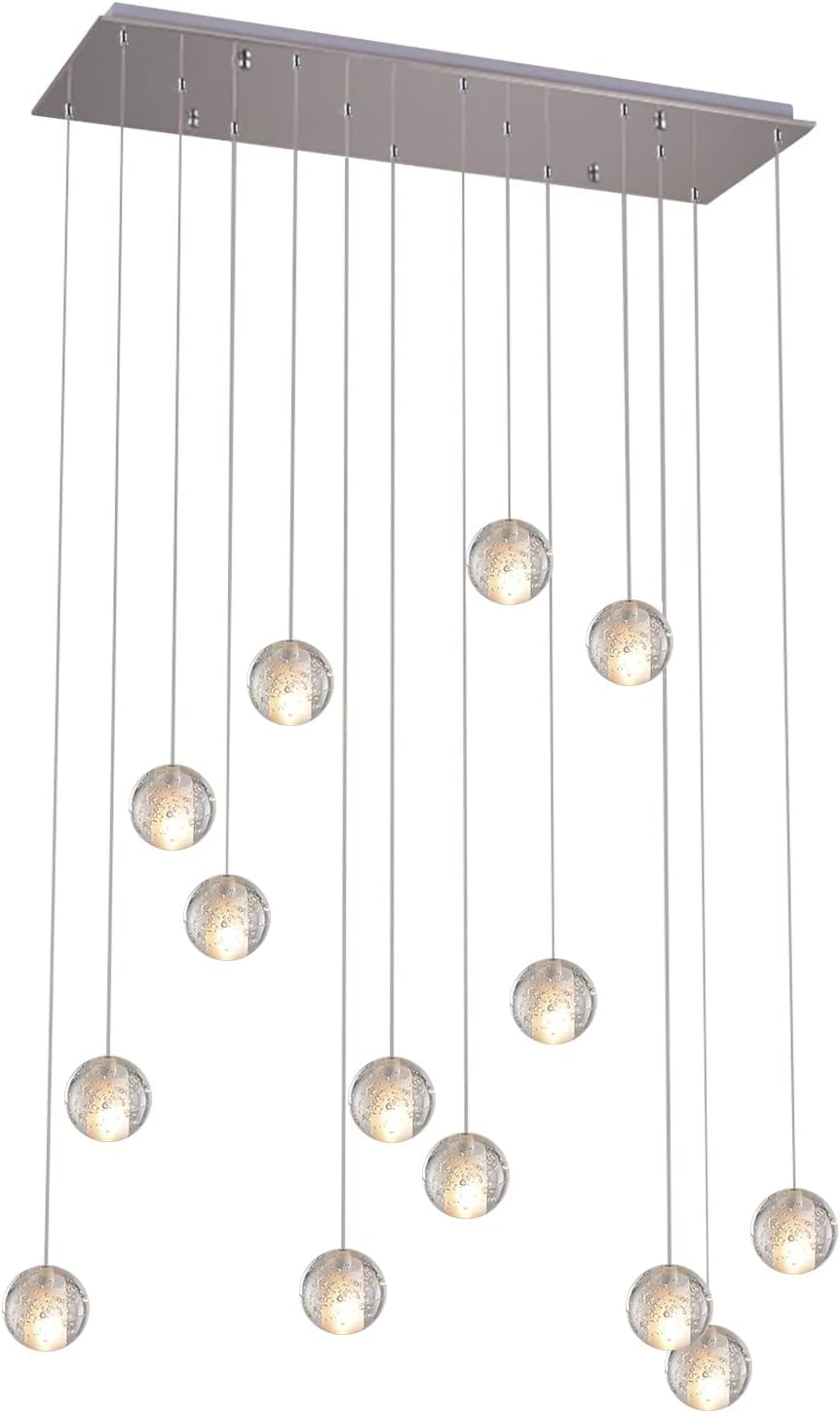 KJLARS Suspensions LED Contemporaine Pendentif Lampe Hauteur Réglable Lustres adapté pour salon table à manger escalier chambre Plafonniers lampe suspendue 14 lumières-rectangle