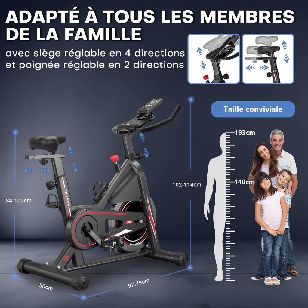 Vélo d'Appartement, DMASUN Vélo d'Exercice Magnétique Silencieux avec Écran LCD, Résistance Réglable de 0 à 100 pour cent, Volant d'inertie Solide, Siège Moelleux et Confortable, Capacité de Charge 160 kg