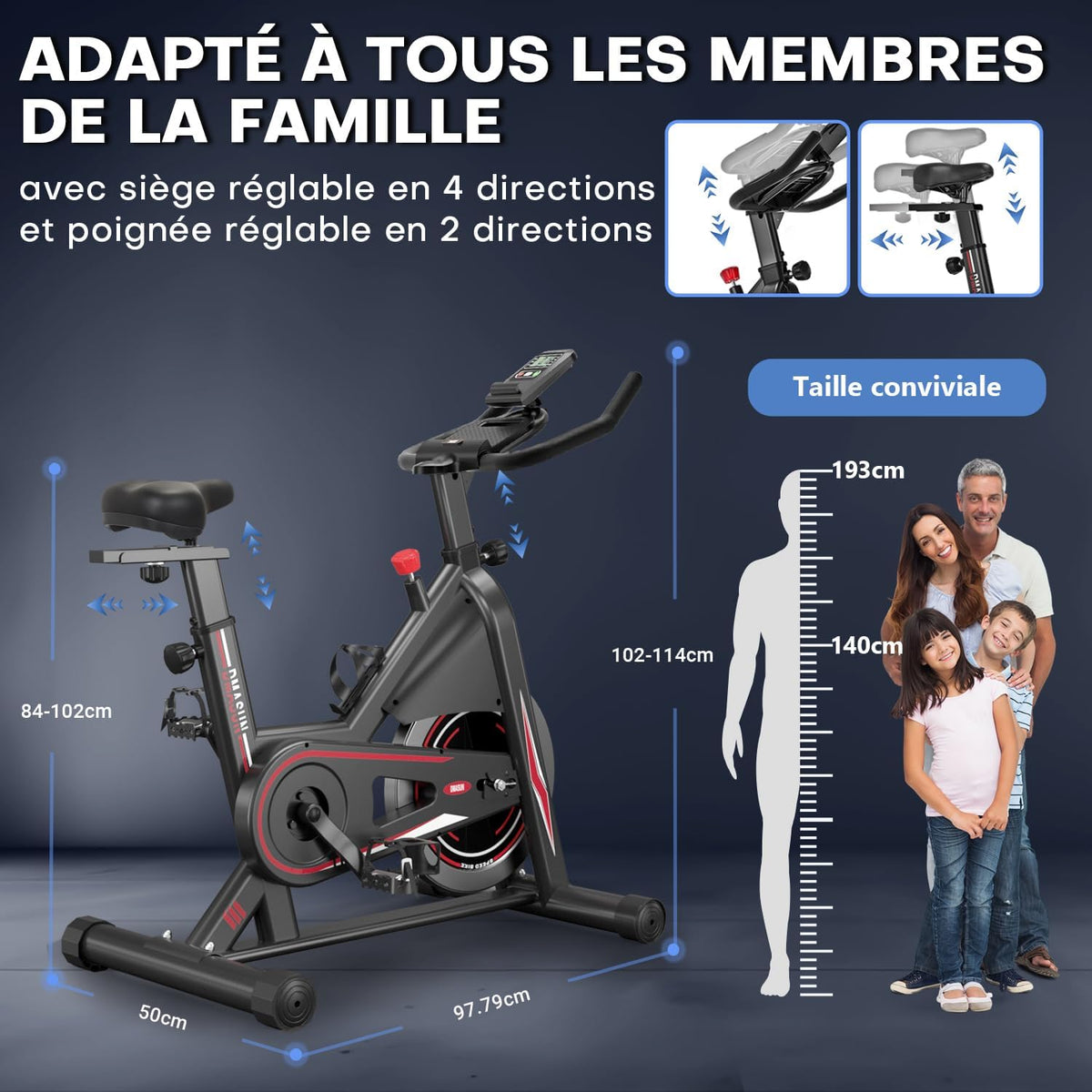 Vélo d'Appartement, DMASUN Vélo d'Exercice Magnétique Silencieux avec Écran LCD, Résistance Réglable de 0 à 100 pour cent, Volant d'inertie Solide, Siège Moelleux et Confortable, Capacité de Charge 160 kg