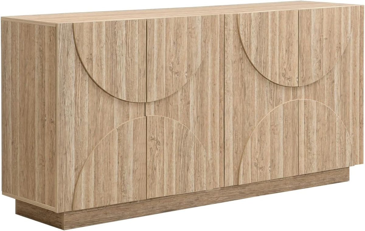 PUGSDRLY Armoire à Couverts avec étagères, Buffet avec Ferme-Portes, Armoire de Rangement en Bois Naturel à Quatre Portes(160 x 40 x 80 cm)