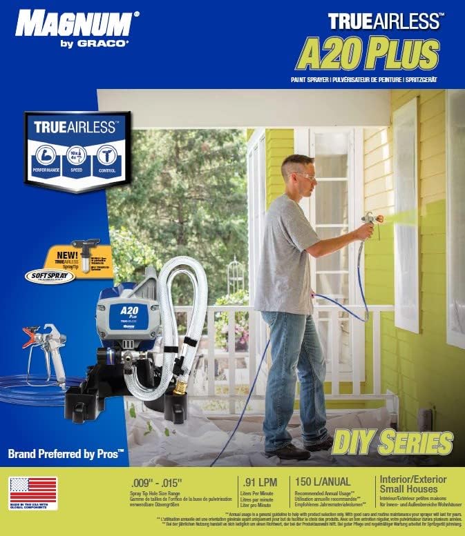 Magnum by Graco 17C243 Pistolet à Peinture airless A20 Plus, Usage Domestique (débit 0,9 l/Min, Pression Max. 207 Bars), Bleu