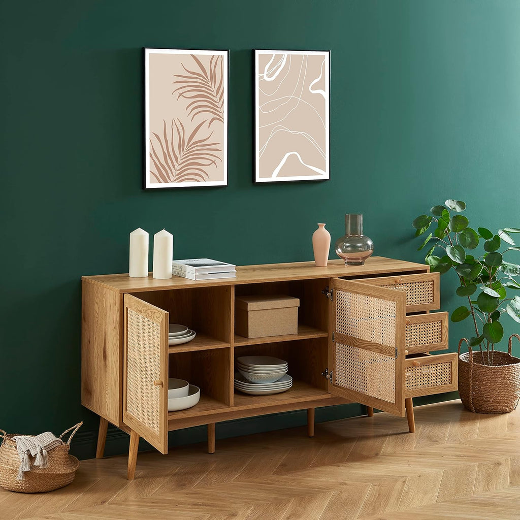 BAÏTA Buffet INES Effet chêne et cannage rotin l150cm