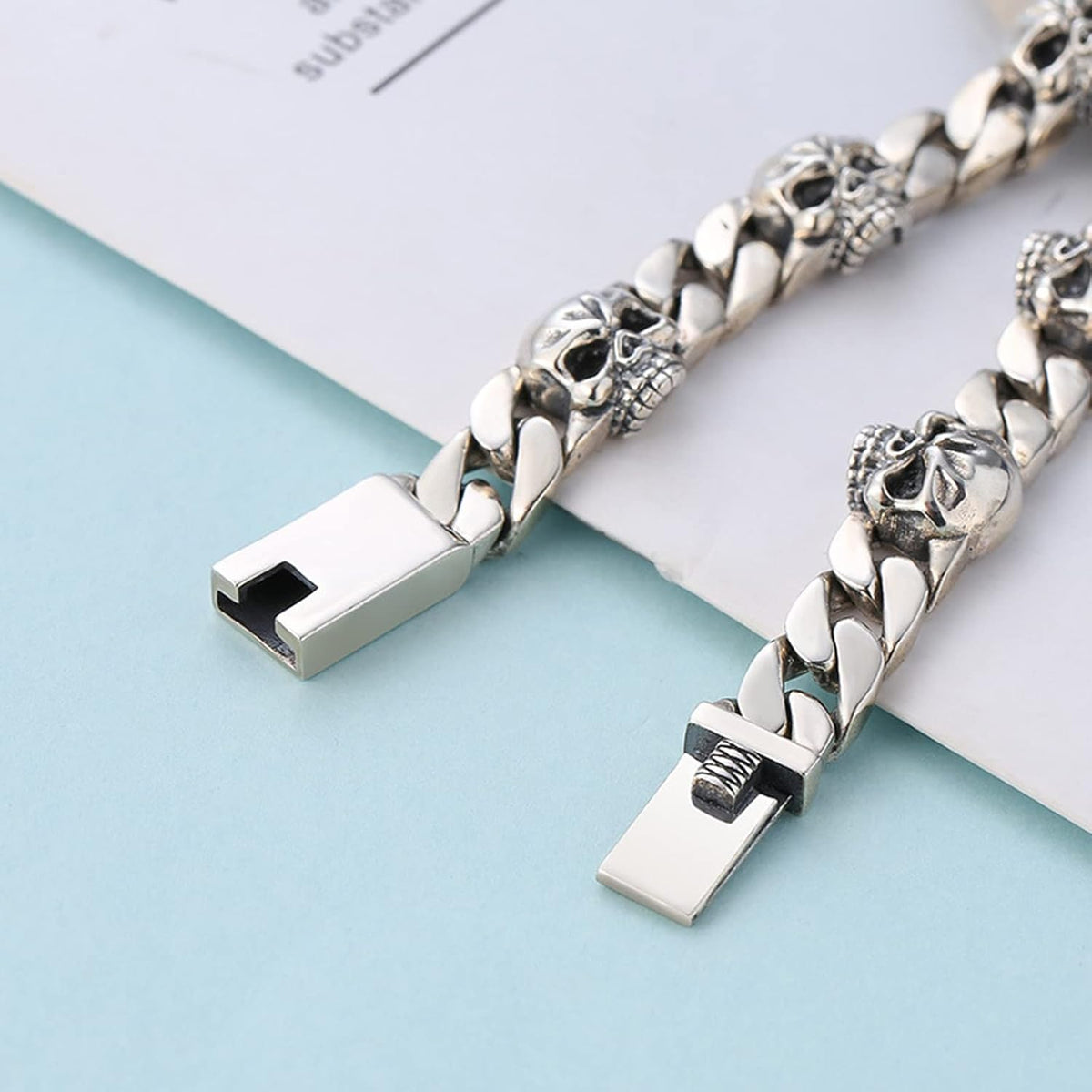 LYGBAOFUL Bracelet chaîne crâne en Argent Sterling 925, Bijoux Gothiques Punk crâne pour Hommes, Cadeau