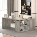 HSH Bureau d'angle gris en forme de L avec étagères de rangement, bureau d'ordinateur réversible en forme de L avec armoire de rangement, bureau d'angle réglable pour PC, écriture, étude, travail, 140