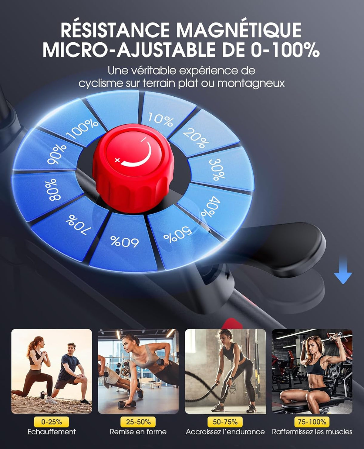 TOPUTURE Vélo D'appartement Connecté APP,Velo D appartement Résistance Magnétique 100 Niveau,Silencieux,LCD Ergomètre,Vélo Exercice Cardio Machine,Personnaliser Votre Sport Maison,Capacité 150KG