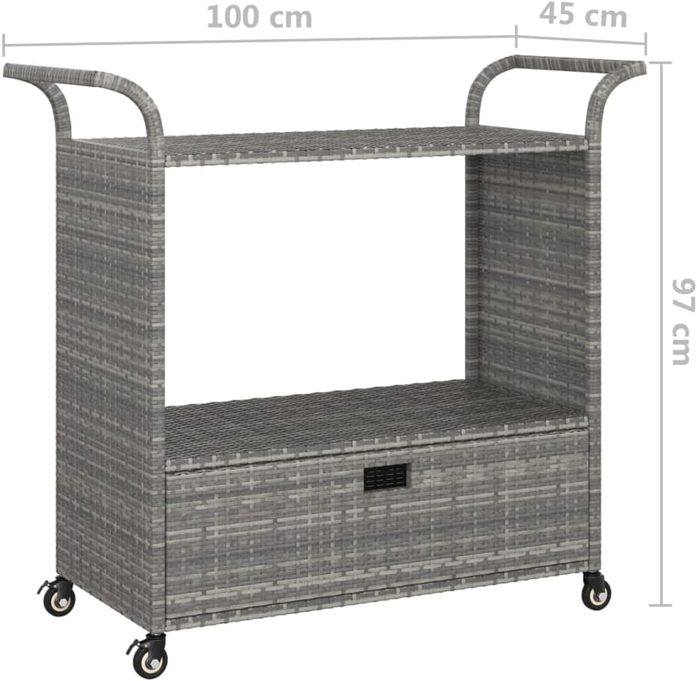 Générique Chariot de Bar avec tiroir Gris 100x45x97 cm Résine tressée,Meubles,Chariots & îlots,Dessertes,Gris,15.4 KG,316664