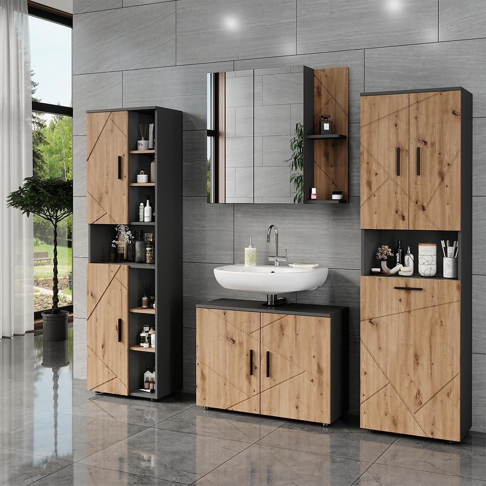 Vicco Armoire Haute Irma, Anthracite/Artisan, 50x172cm avec 3 Portes