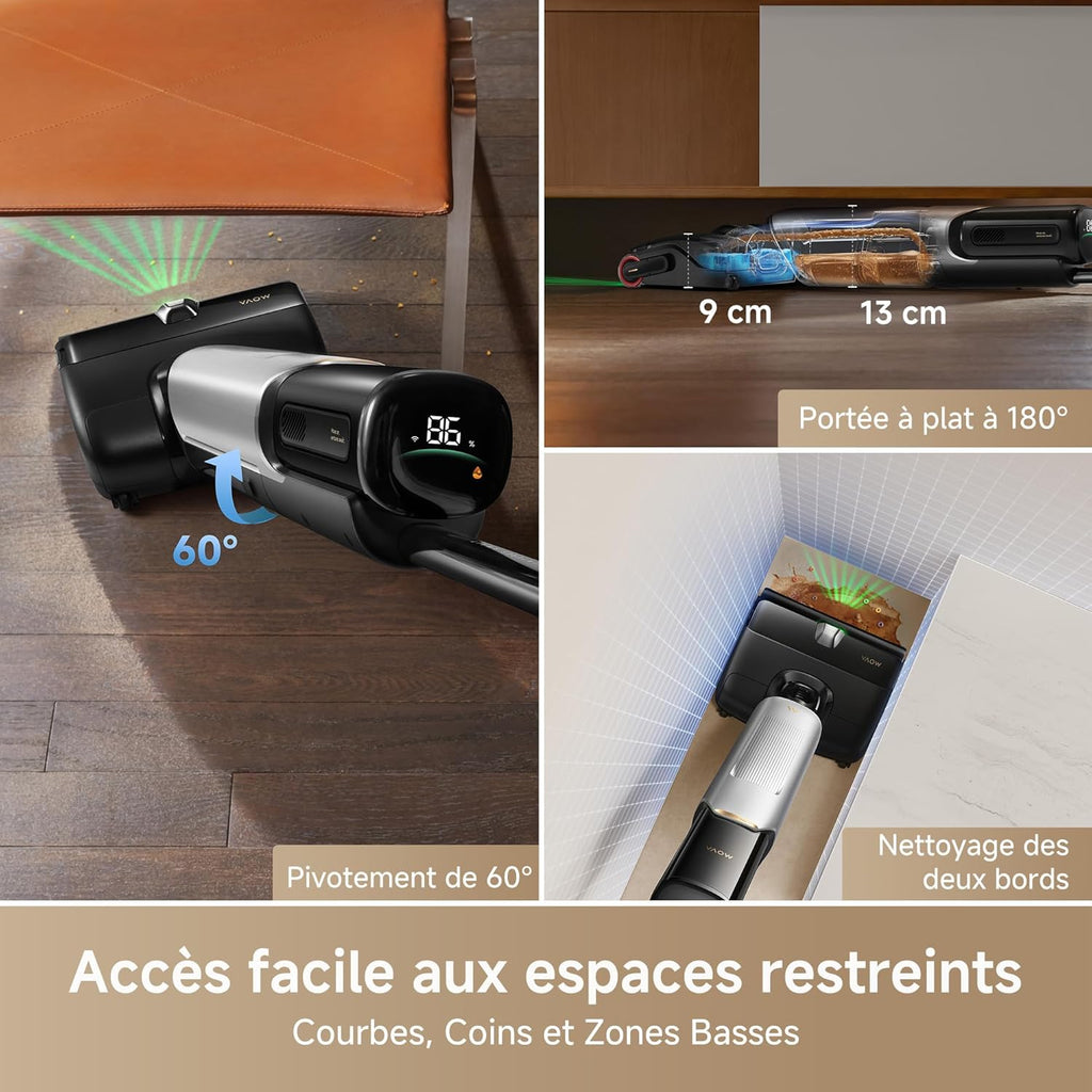 Mova X4 Pro Aspirateur Humide et Sec, Lavage à l'eau Chaude, Anti-enchevêtrement, Auto-Nettoyage à 100 C, Aspiration de 20 kPa, Station d'insertion, Brosse à LED, Double Bord, Ajustement Intelligent