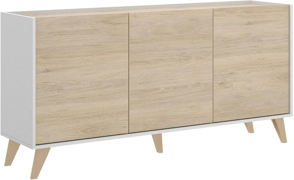 Dmora - Buffet Salon Moderne 3 Portes 155x43h75 cm Chêne Blanc