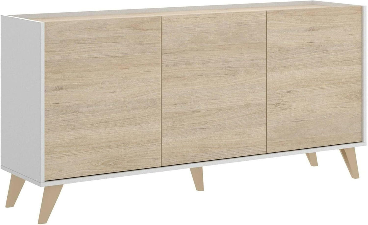 Dmora - Buffet Salon Moderne 3 Portes 155x43h75 cm Chêne Blanc