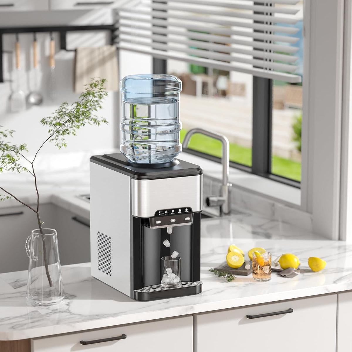 SOARS Machine A Glacons 3 en 1, Distributeur Eau Froide et Chaude, Réservoir d'Eau de 3L, Fabrication Glace 19KG/24H, Refroidissement par Compresseur pour Maison, Bureau