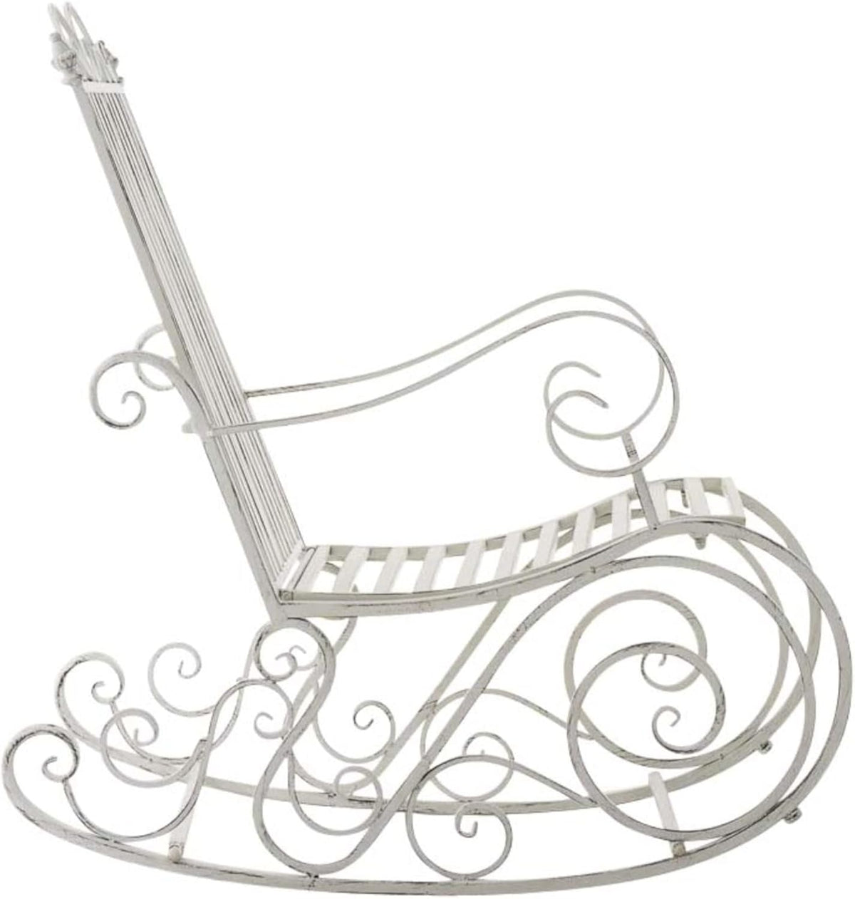 CLP Lot De 2 Fauteuils A Bascule en Fer Forgé Smilla I Rocking-Chair D'Extérieur avec Dossier Haut Et Accoudoirs, Couleur:Blanc Antique