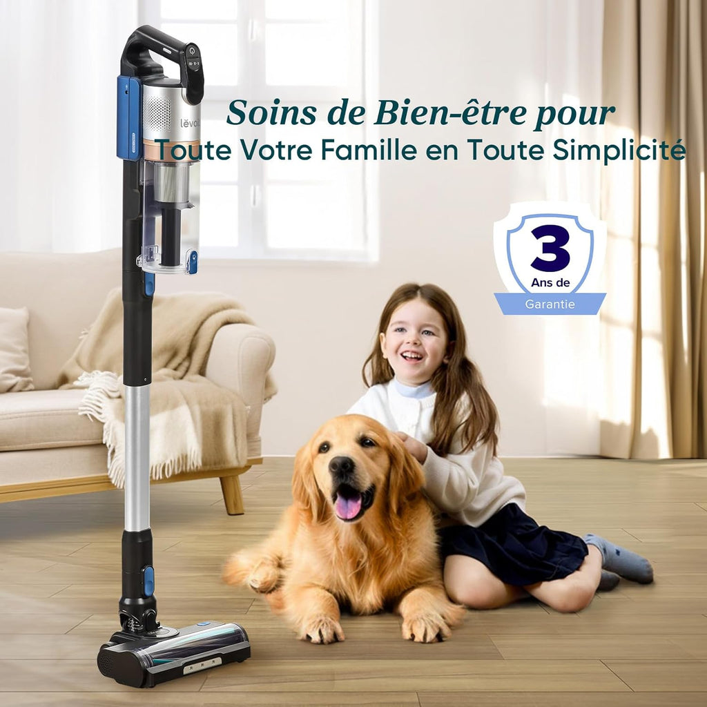 LEVOIT Aspirateur Balai sans Fil, Anti-emmêlement, Filtration HEPA à 99,99 pour cent 240 W Puissante, jusqu'à 60 Min, Affichage LED, avec Mini Brosse Turbo pour Sols, Poils d'animaux Balai Électrique