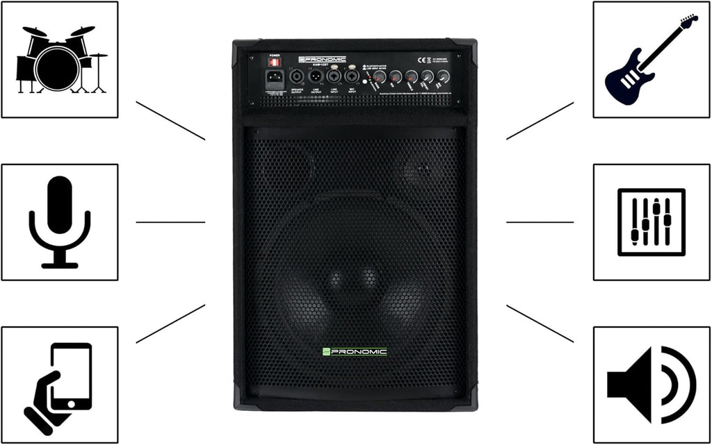Pronomic KAM-12BT Monitor de Scène Actif - Enceinte PA avec Bluetooth - 120 Watts RMS , Égaliseur 3 Bandes - Woofer 12" - Tweeter 3"