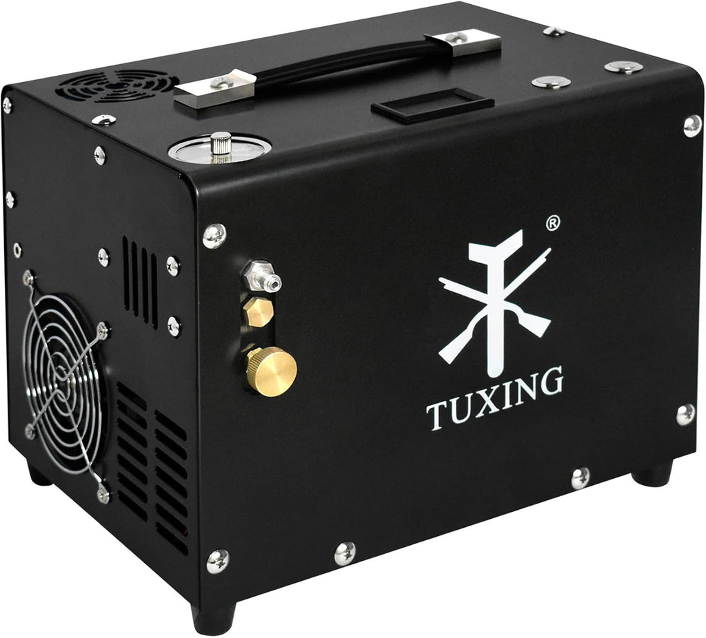TUXING Compresseur d'air PCP 4500 psi/30 Mpa, arrêt automatique, pistolet et pompe de paintball avec séparateur eau/huile, alimentation intégrée (220 V AC ou batterie)