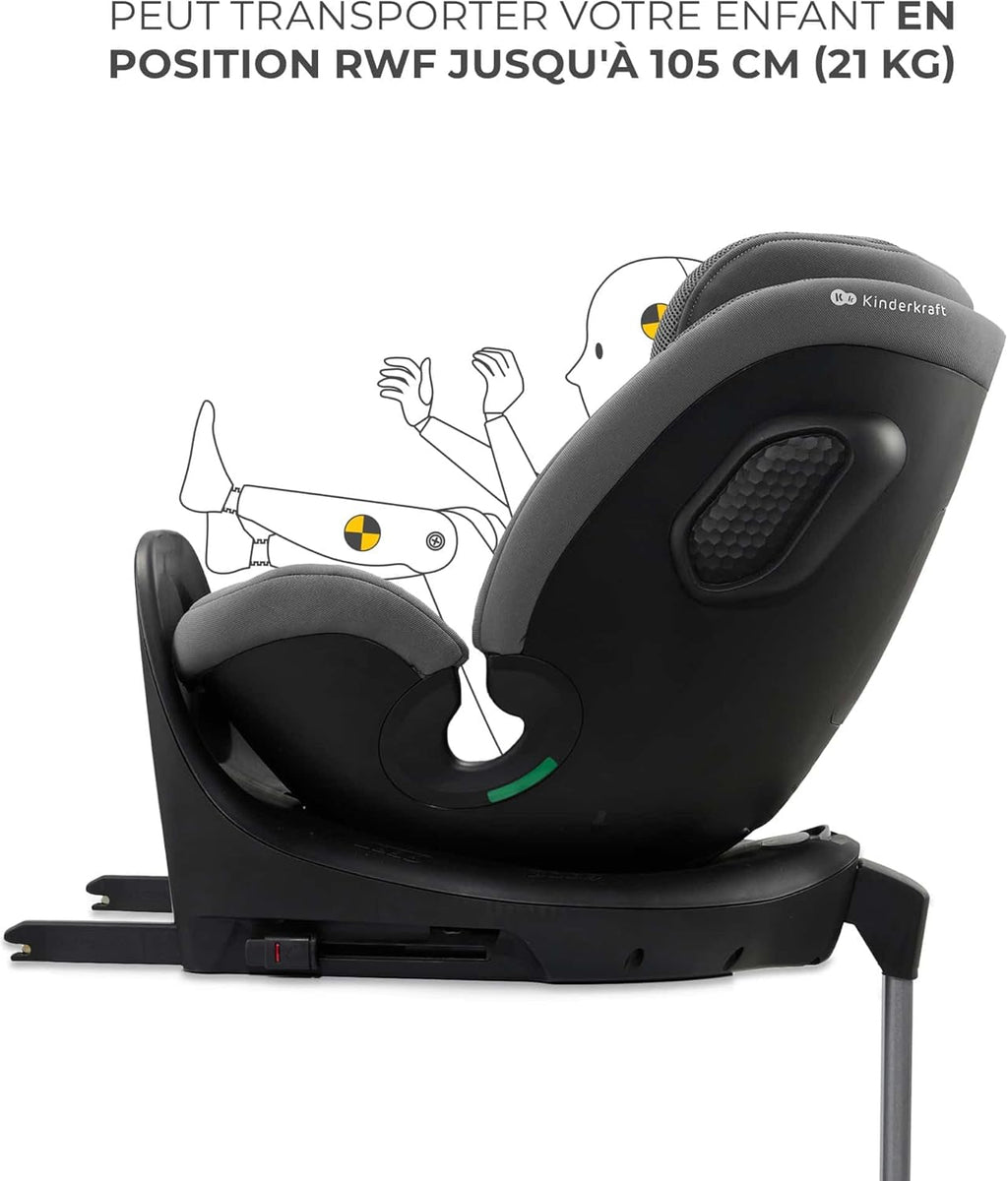 Kinderkraft XRIDER2 I-SIZE 40-125 cm, Siège auto bébé 0 à 25 kg évolutif, 0-7 ans, Isofix 360° pivotant, FWF, RWF, Protections latérales, Harnais Internes à 5 Points, Gris