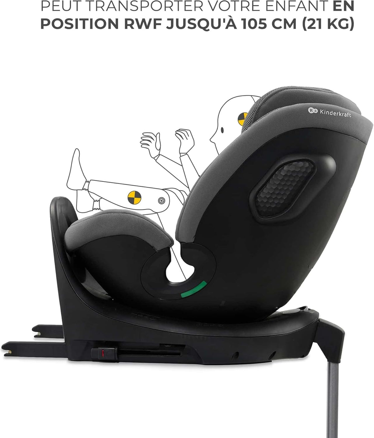 Kinderkraft XRIDER2 I-SIZE 40-125 cm, Siège auto bébé 0 à 25 kg évolutif, 0-7 ans, Isofix 360° pivotant, FWF, RWF, Protections latérales, Harnais Internes à 5 Points, Gris