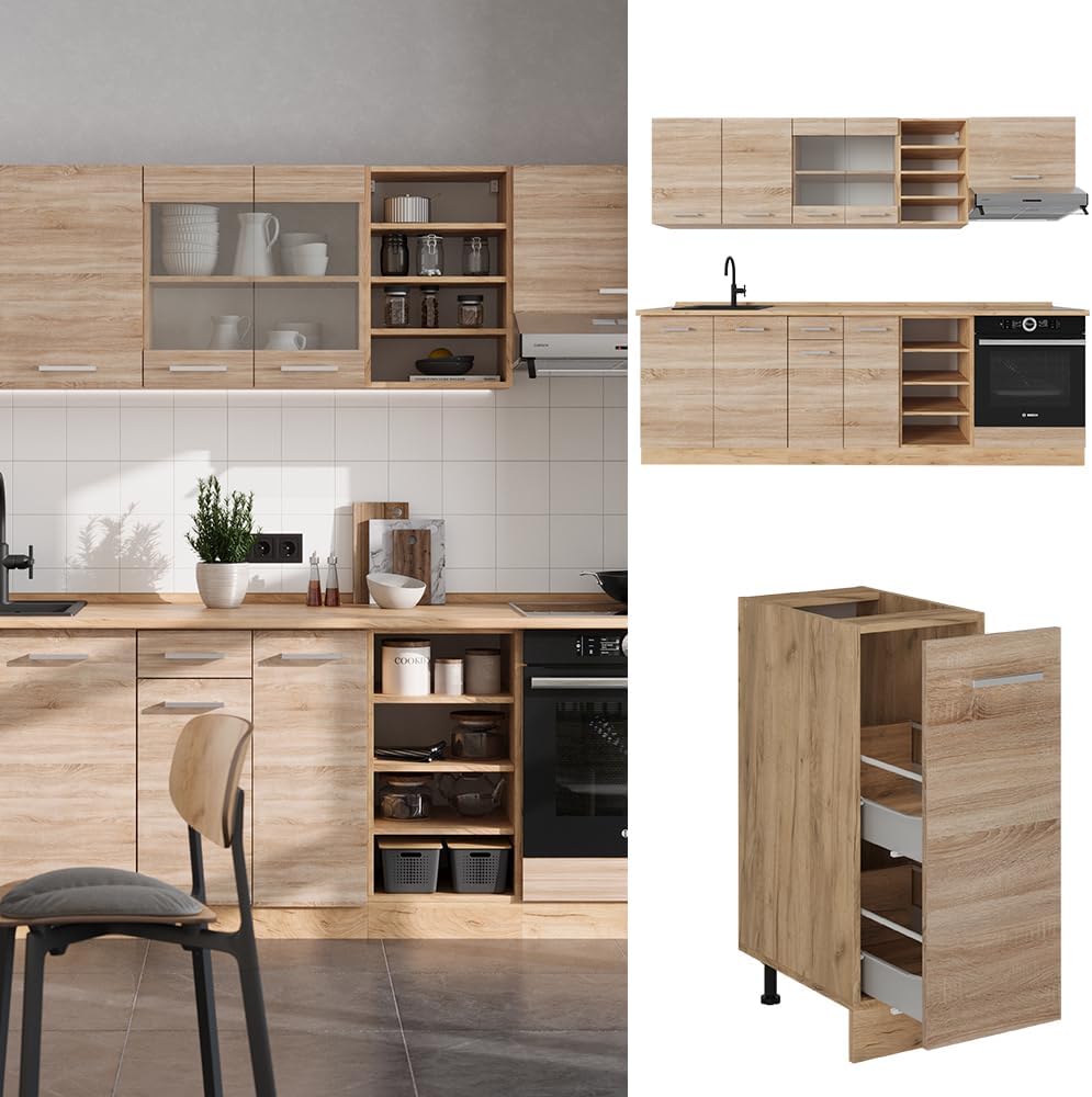 Vicco Cuisine R-Line, Sonoma/Chêne doré, 240cm, PT Marbre