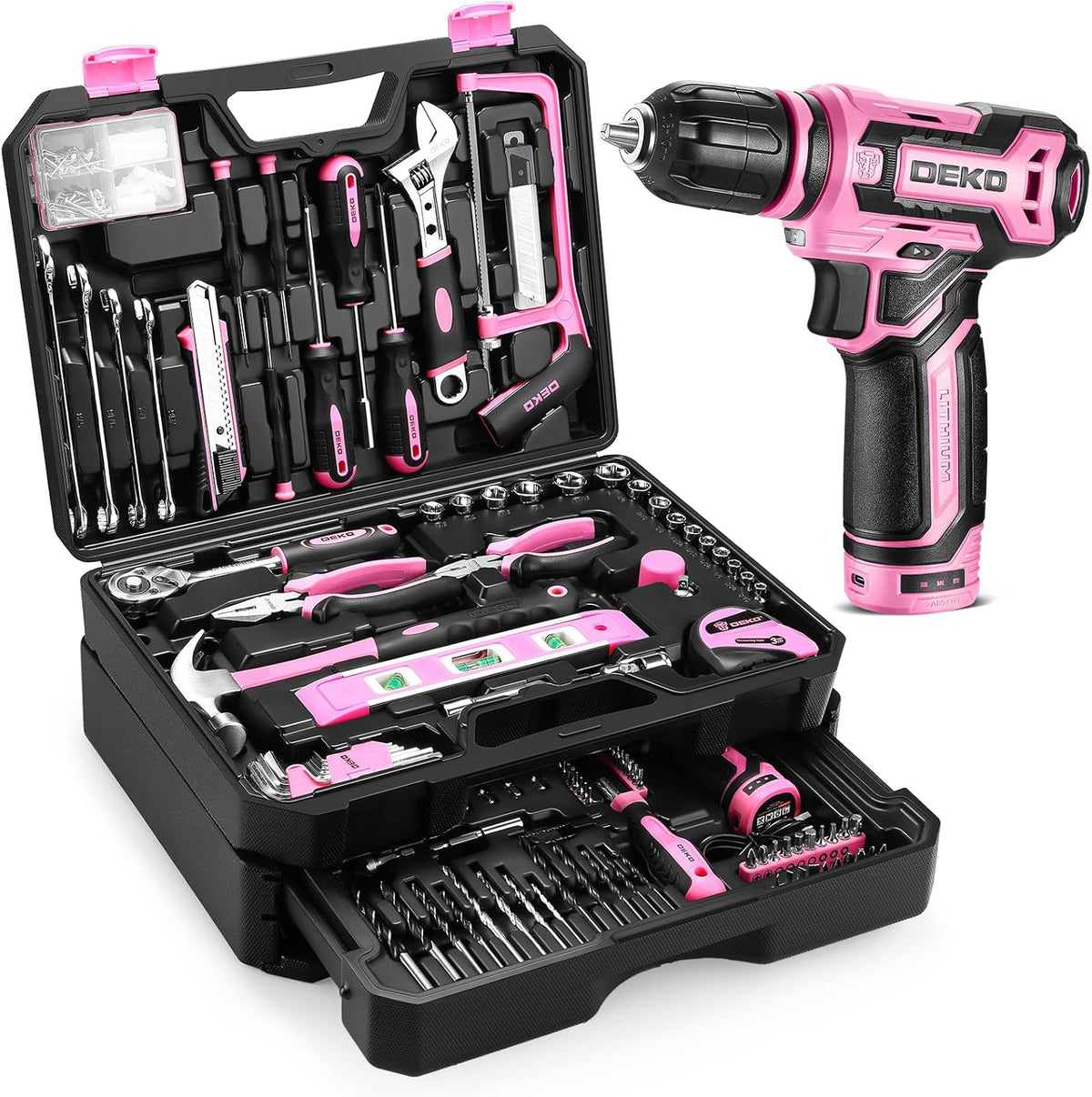 Ensemble d'outils roses 238 pièces avec perceuse