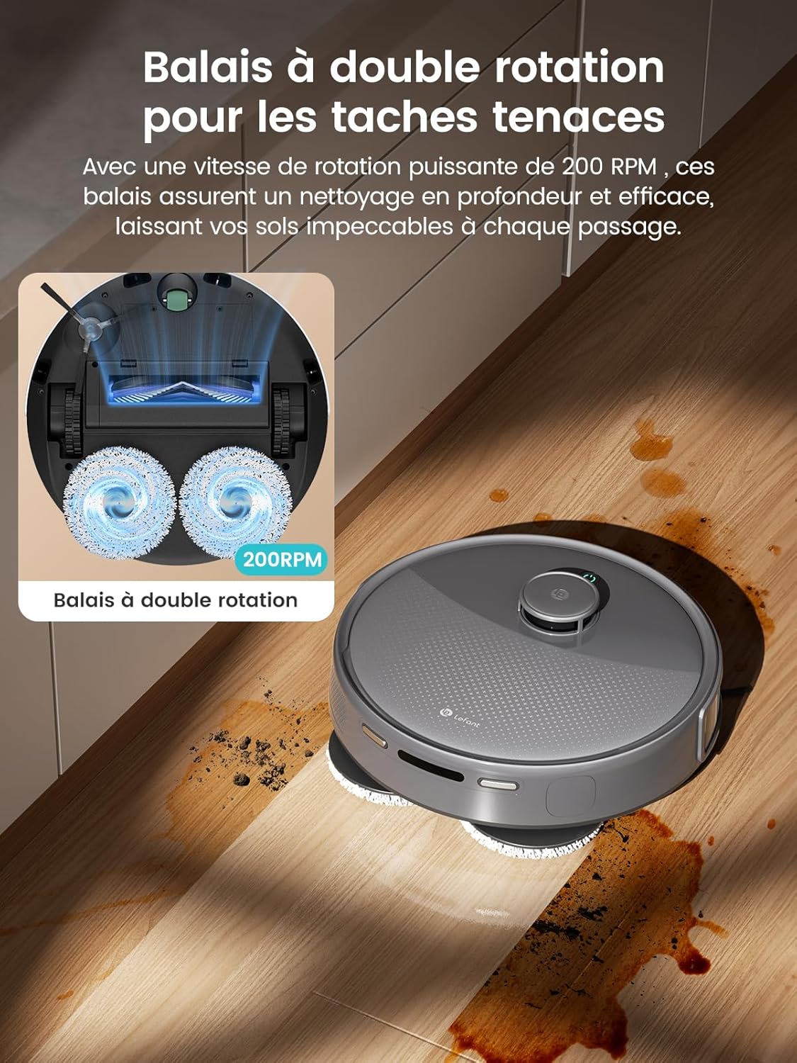 Lefant M3 Max Robot Aspirateur Laveur 20 000 Pa, Station Multifonctionnelle, Double Serpillière Rotative 200 TR/Min & Relevable 9mm, Navigation dToF, Évitement d'obstacles PSD, 220min