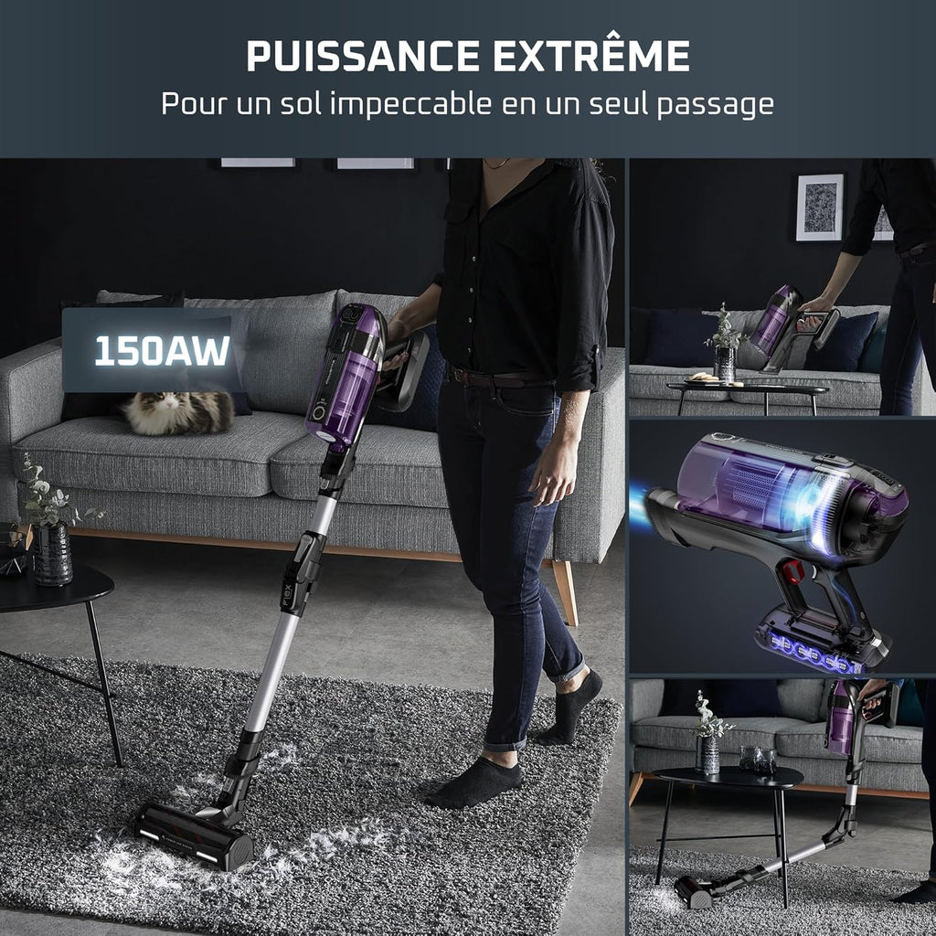 Rowenta X-Force Flex 12.60 Allergie Aspirateur Balai sans Fil, Filtration Anti-Allergènes, Puissant 150AW, Autonomie 45min, Station d'accueil RH98A0WO, Violet et Aluminium
