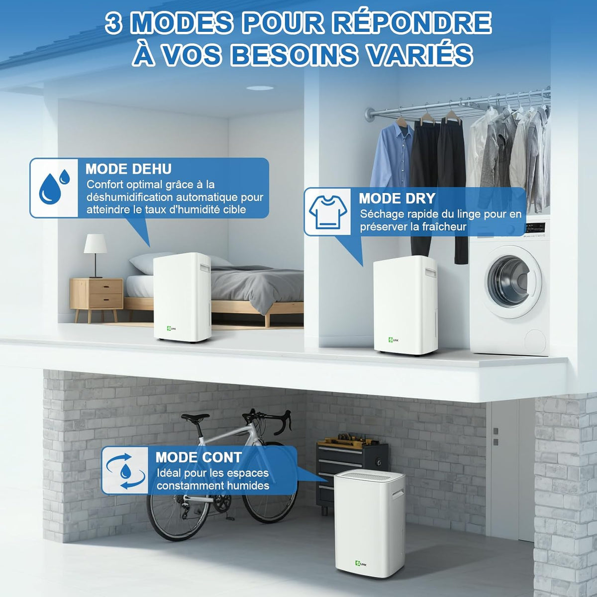 Deshumidificateur d Air, 25L/Jour Deshumidificateur Electrique Silencieux avec Capteur d'Humidité Automatique, Arrêt Auto et Dégivrage Auto, Déshumidificateur Idéal pour Maison, Bain, Chambre, Cave