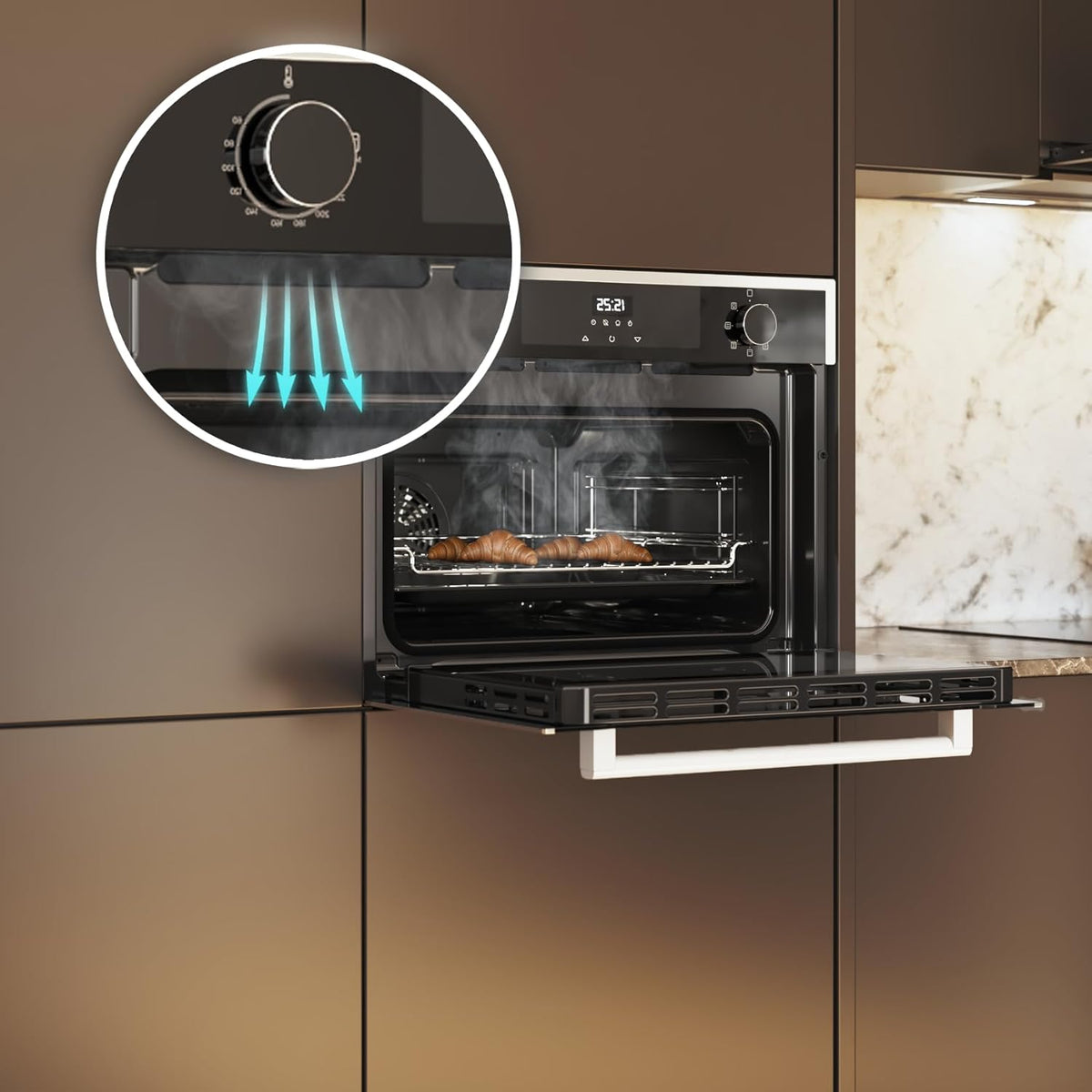 Cecotec Four Encastrable 45cm de Hauteur Bolero Hexa M224500 Edge A. 2600W, 53L, 7 Fonctions, Grill, Chaleur Ventilée, Convection, Décongélation, Steam Base X2, Steam EasyClean, Steam Assist