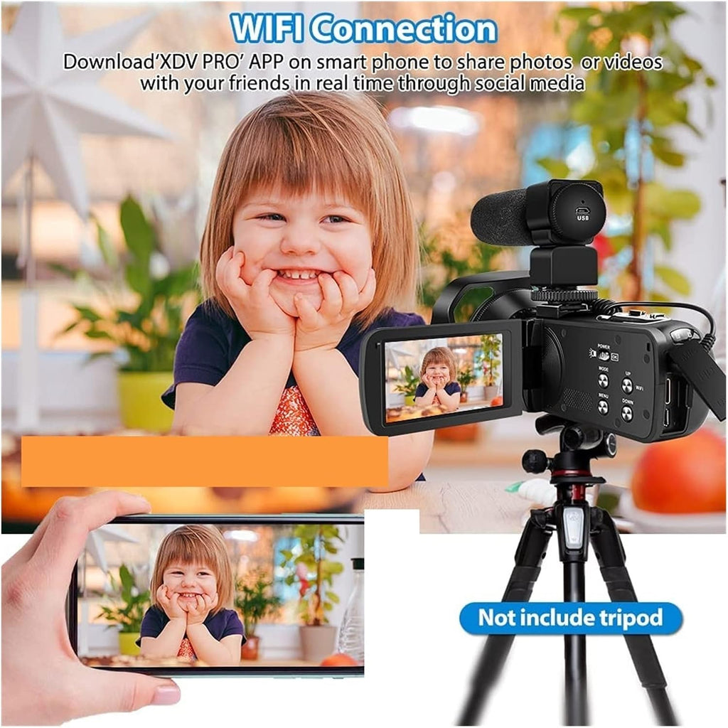 Caméscope Professionnel 4K caméra vidéo numérique for Le Streaming Vlog enregistreur 18X stabilisateur de Webcam en accéléré Cadeau pour débutants(64G SD Card,NA-U600-LT)