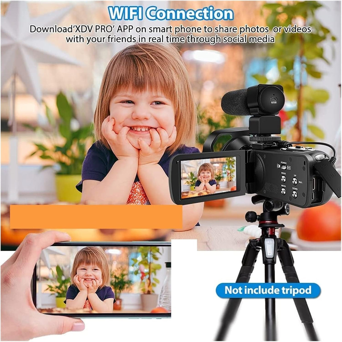 Caméscope Professionnel 4K caméra vidéo numérique for Le Streaming Vlog enregistreur 18X stabilisateur de Webcam en accéléré Cadeau pour débutants(64G SD Card,NA-U600-LT)
