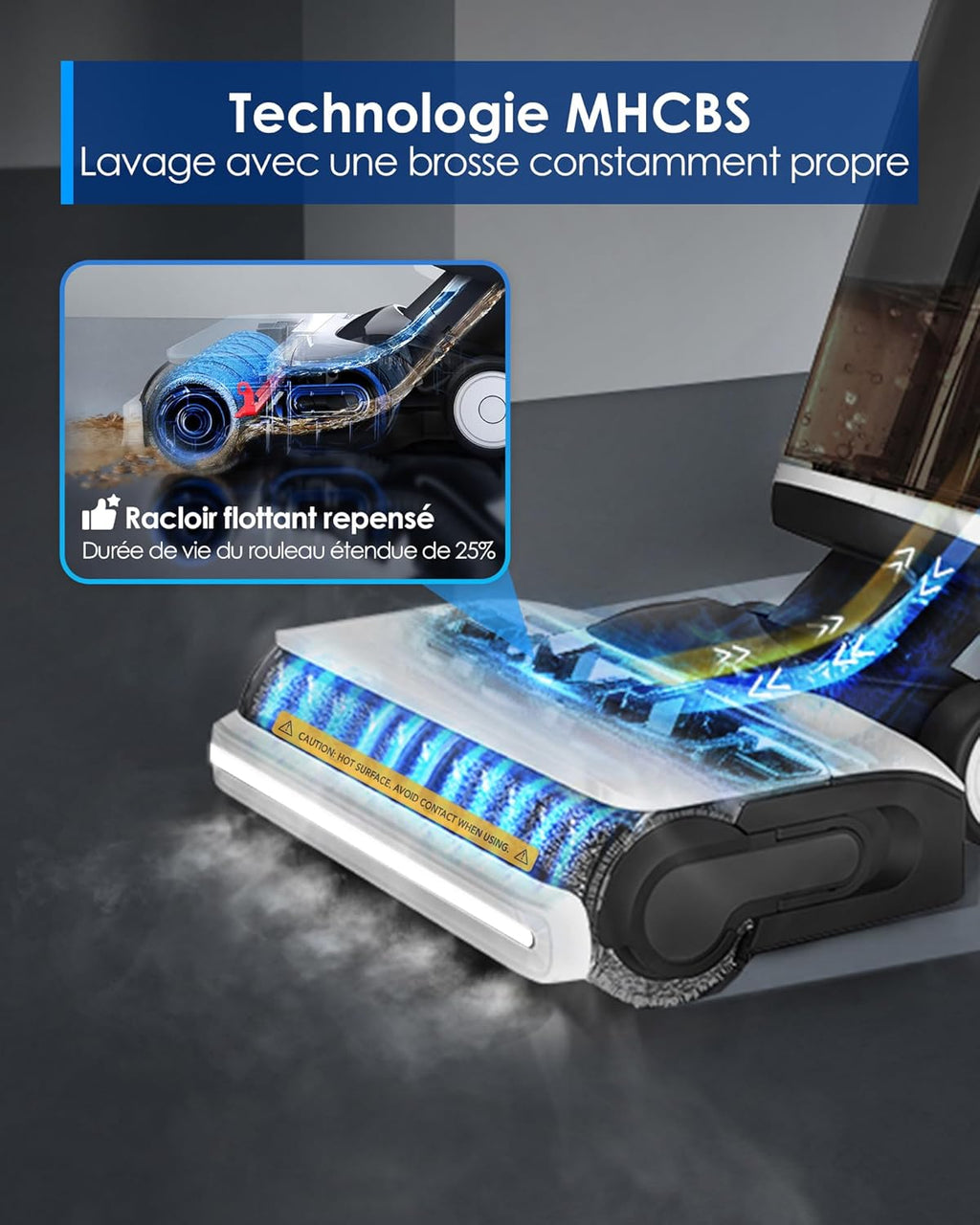 Tineco Floor One S7 Steam Nettoyeur de Sols sans-Fil Balai Vapeur pour Saletés Collantes sur Sols Durs avec Écran Auto-Nettoyage Nettoyage des Bords Autopropulsion Parfait pour Enfants/Animaux