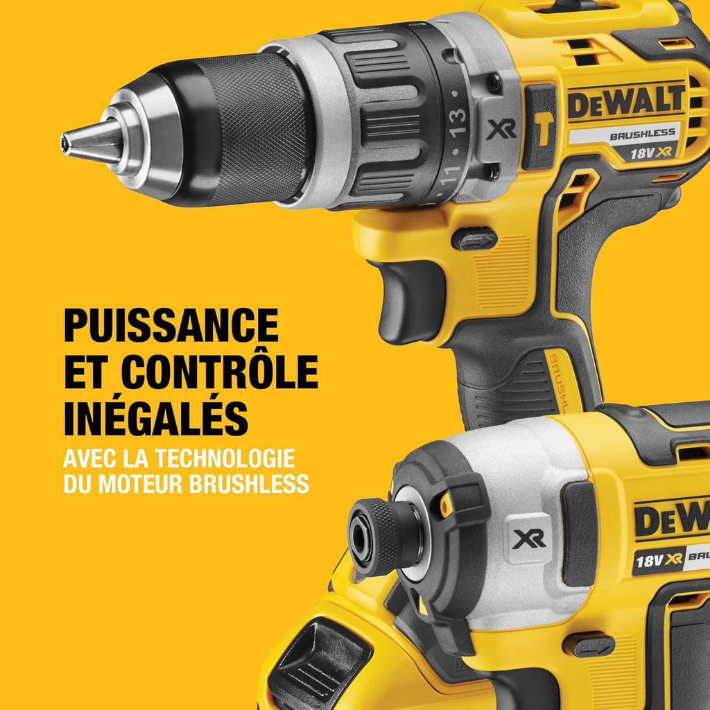 Kit Double18V XR Brushless – Comprend une Perceuse à Percussion Brushless, une Visseuse à Chocs, une Boîte de Rangement, un Chargeur Multivoltage et Deux Batteries XR 5Ah, DCK266P2-QW