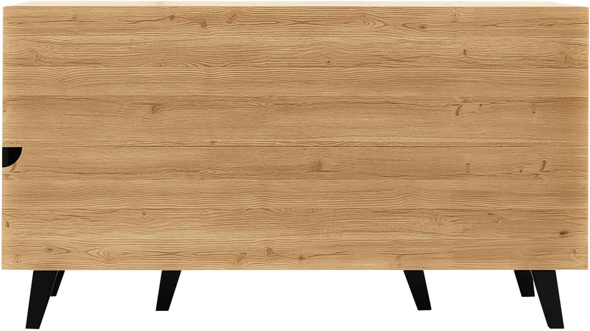 Sweiko Buffet, commode pour salon avec éclairage LED et verre, placard de cuisine avec 3 portes, en bois et noir, buffet pour salle à manger, entrée et couloir (Noir et Naturel)