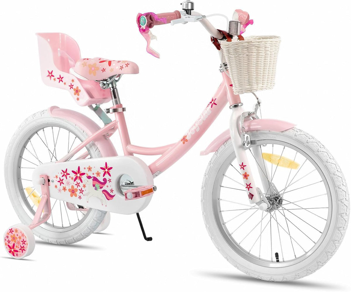 JOYSTAR Vélo Licorne 12/14/16/18 Pouces pour Filles 2-9 Ans, vélo Enfant avec siège vélo poupée et Roues stabilisatrices& Panier