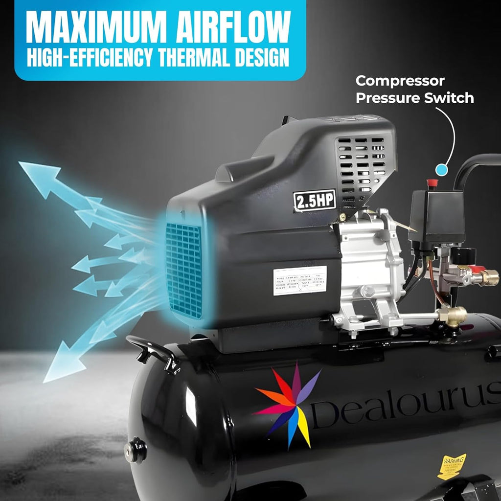 Dealourus Compresseur d'air portable - 9,6 CFM, 2,5 CV - avec kit de 5 outils - 50 L