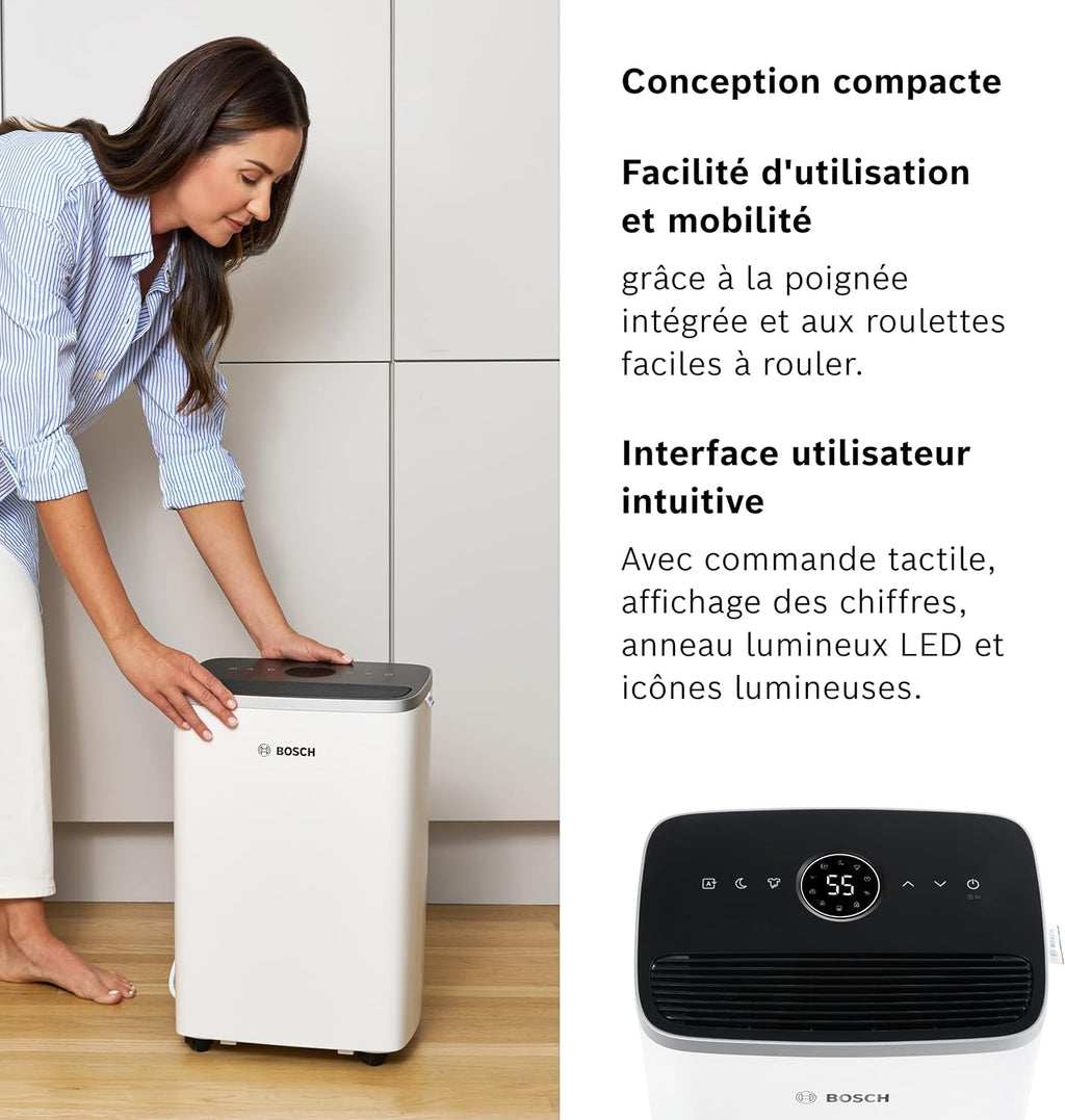 Bosch Dry 4000 - Déshumidificateur - Facile. Efficace. Silencieux. Pour la maison et la chambre - Pour jusqu'à 33m² - Séchage rapide du linge
