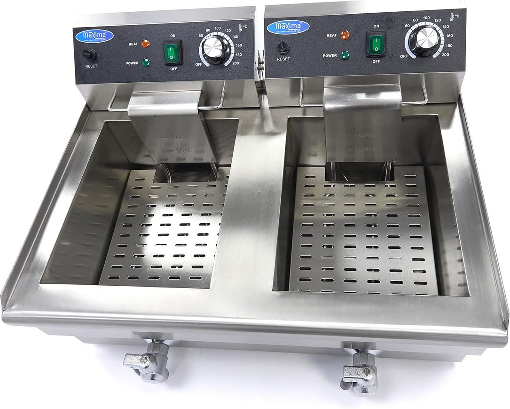 Friteuse 2x 13 L 2 Paniers avec robinet - Friteuse - Friteuse double traiteur - Inox - Professionnelle - 26 Litres