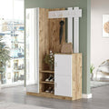 Dmora - Meuble d'entrée Australis, Crochet d'entrée, Composition pour l'atrium, Console de Rangement Multifonction, 114x38h180 cm, Chêne et Blanc